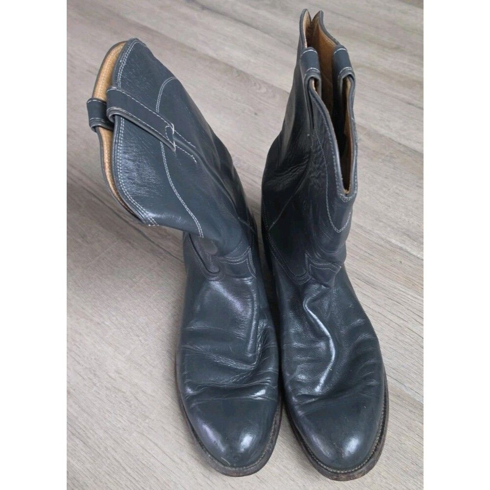 Vtg Justin 3025 Gray Leather Cowboy Boots Mens Size 10.5B USA Need Resold